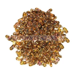   CzechMates 2 Hole Bar Czech Glass Bead - gold lustered smoked topaz - 6mm