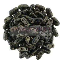   CzechMates 2 Hole Bar Czech Glass Bead - black bronze picasso - 6mm
