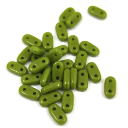 CzechMates 2 Hole Bar Czech Glass Bead - opaque olive - 6mm