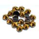 Hexagonal Pyramid - Czech 2 Hole Glass Bead - jet amber - 12mm
