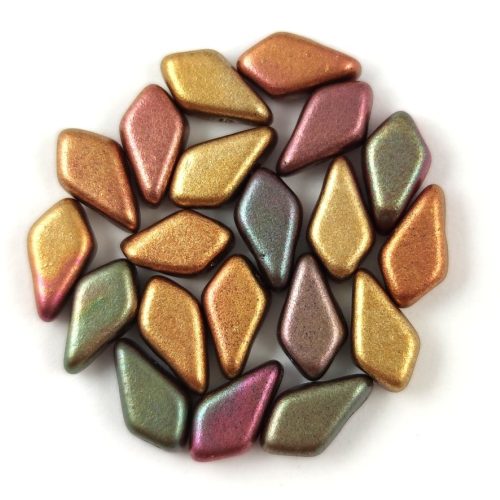 Kite - cseh préselt kétlyukú gyöngy - Matt Metallic Bronze Iris - 9x5mm