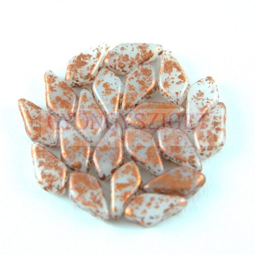 Kite - cseh préselt kétlyukú gyöngy – Opal White Copper Patina - 9x5mm