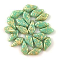   Kite - cseh préselt kétlyukú gyöngy - Light Turquoise Green Gold Patina - 9x5mm