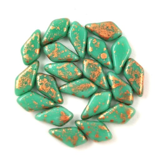 Kite - cseh préselt kétlyukú gyöngy - Turquoise Green Copper Patina - 9x5mm