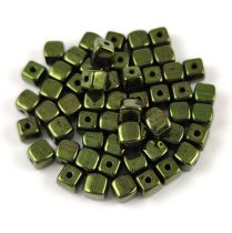 Cseh üveg gyöngy - Kocka - 4mm - Metallic Green