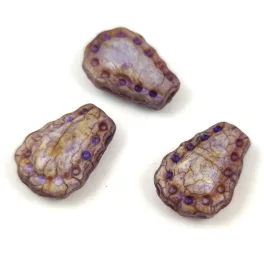   Lacy Tear préselt üveggyöngy - hosszában fúrt - Alabaster Brown Purple Luster - 17x12mm