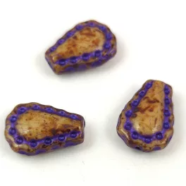   Lacy Tear préselt üveggyöngy - hosszában fúrt - Beige Travertine Purple - 17x12mm