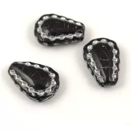   Lacy Tear préselt üveggyöngy - hosszában fúrt - Black Silver - 17x12mm