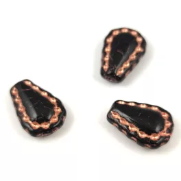   Lacy Tear préselt üveggyöngy - hosszában fúrt - Black Antique Gold - 17x12mm