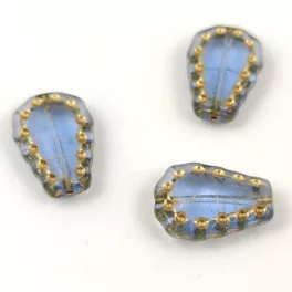   Lacy Tear préselt üveggyöngy - hosszában fúrt - Trans Light Sapphire Gold - 17x12mm