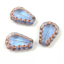   Lacy Tear préselt üveggyöngy - hosszában fúrt - Trans Light Sapphire Copper - 17x12mm