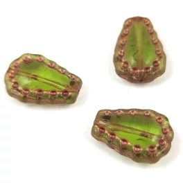  Lacy Tear préselt üveggyöngy - hosszában fúrt - Trans Olive Gold - 17x12mm