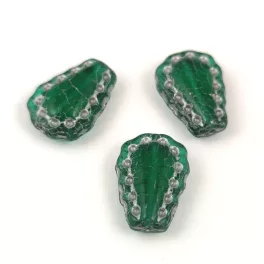  Lacy Tear préselt üveggyöngy - hosszában fúrt - Trans Emerald Silver - 17x12mm