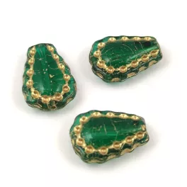   Lacy Tear préselt üveggyöngy - hosszában fúrt - Trans Emerald Gold - 17x12mm