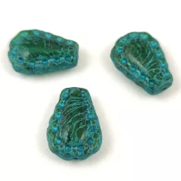   Lacy Tear préselt üveggyöngy - hosszában fúrt - Trans Emerald Travertine Mint - 17x12mm