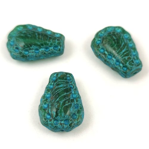 Lacy Tear préselt üveggyöngy - hosszában fúrt - Trans Emerald Travertine Mint - 17x12mm