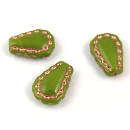   Lacy Tear préselt üveggyöngy - hosszában fúrt - Green Antique Gold - 17x12mm