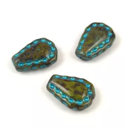   Lacy Tear préselt üveggyöngy - hosszában fúrt - Green Travertine Mint - 17x12mm