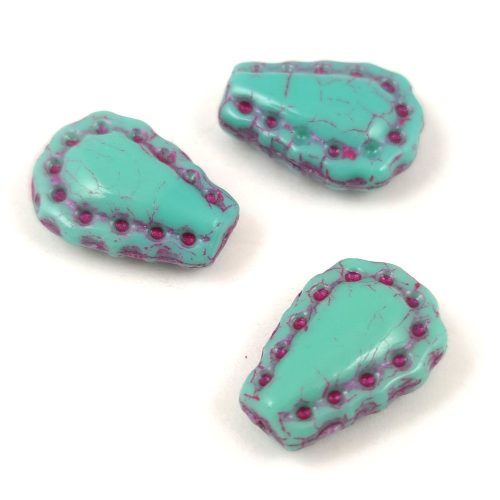 Lacy Tear préselt üveggyöngy - hosszában fúrt - Turquoise Green Violet - 17x12mm