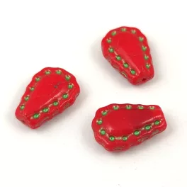   Lacy Tear préselt üveggyöngy - hosszában fúrt - Red Mint - 17x12mm