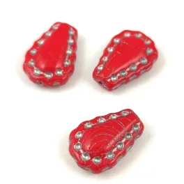   Lacy Tear préselt üveggyöngy - hosszában fúrt - Red Silver - 17x12mm