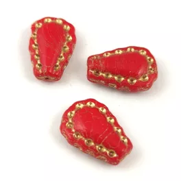   Lacy Tear préselt üveggyöngy - hosszában fúrt - Red Gold - 17x12mm