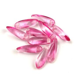   Dagger - Czech Glass Bead - Crystal Raspberry Luster - 3x11mm