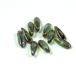 Dagger - Czech Glass Bead - crystal green picaso - 3x11 mm