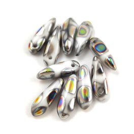 Dagger - Czech Glass Bead - white peacock - 3x11 mm