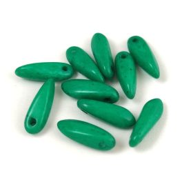 Dagger - Czech Glass Bead - Alabaster Vivid Green - 3x11 mm