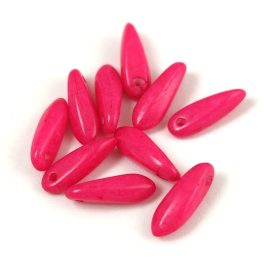 Dagger - Czech Glass Bead - Alabaster Vivid Pink - 3x11 mm