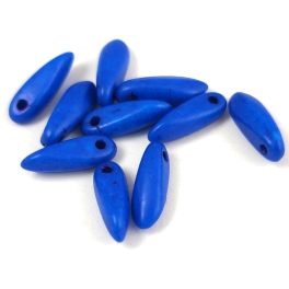 Dagger - Czech Glass Bead - Alabaster Vivid Blue - 3x11 mm