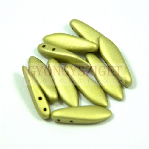 Dagger - Czech 2 Hole Glass Bead - polichrome golden olive -5x16mm