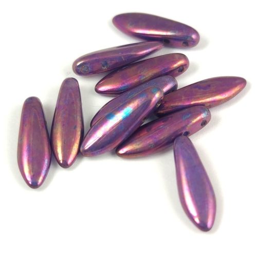 Dagger - Czech 2 Hole Glass Bead - Opal Sapphire Burgundy Iris - 5x16mm