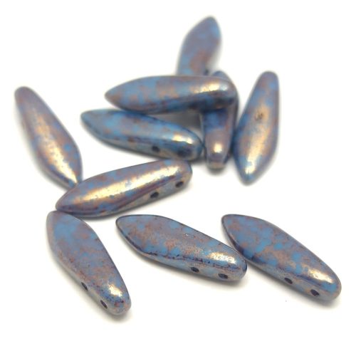 Lándzsa (szirom) cseh préselt üveggyöngy két lyukkal - Turquoise Blue Bronze - 5x16mm