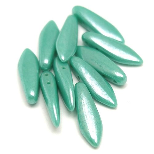 Lándzsa (szirom) cseh préselt üveggyöngy két lyukkal - Turquoise Green Luster - 5x16mm