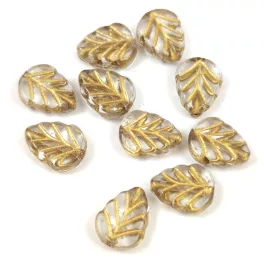 Czech Glass Bead - Leaf - Crystal Gold - 10x8mm