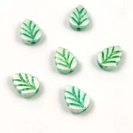 Czech Glass Bead - Leaf - Alabaster AB Mint - 10x8mm