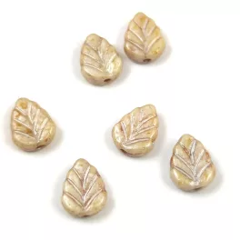 Czech Glass Bead - Leaf - Alabaster Metallic Latte - 10x8mm