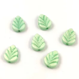 Czech Glass Bead - Leaf - Matt Alabaster AB Mint - 10x8mm