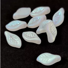 Czech Glass Bead - Leaf - Crystal Matt AB - 6x12mm