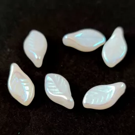 Czech Glass Bead - Leaf - Alabaster AB - 6x12mm