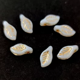 Czech Glass Bead - Leaf - Alabaster Gold - 6x12mm
