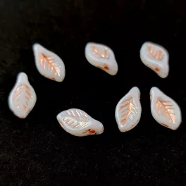 Czech Glass Bead - Leaf - Alabaster Rose Gold - 6x12mm