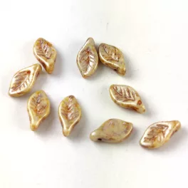 Czech Glass Bead - Leaf - Alabaster Brown Luster - 6x12mm