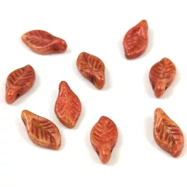   Czech Glass Bead - Leaf - Alabaster Brown Copper Luster - 6x12mm