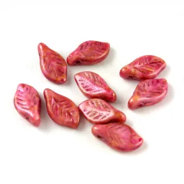 Czech Glass Bead - Leaf - Chalk Red Terracotta - 6x12mm