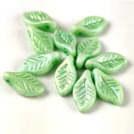 Czech Glass Bead - Leaf - Matt Mint AB - 6x12mm