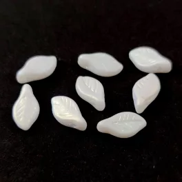 Czech Glass Bead - Leaf - Alabaster Matt AB - 6x12mm