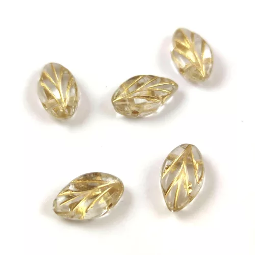 Czech Glass Bead - Leaf - Crystal Gold - 7x11mm